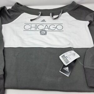 Adidas Chicago Sports Sweatshirt Womens‎ Medium Gray White Logo Long Sleeve NWT